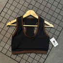 Top Maya Em Poliamida - Preto Com Marrom