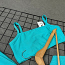 Conjunto Emily Em Poliamida Liso - Azul Mar