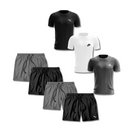Kit com 3 camisetas e 4 bermudas Dry Fit para treino masculino